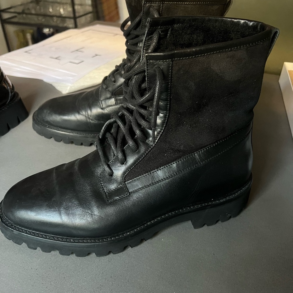 Aquatalia Men’s Gitano Weatherproof Leather and Suede Lace-Up Boots Size 10